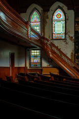 Derelict Sanctuary + Stained Glass Windows + Wood Pews - Abandoned Church - Massachusetts