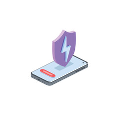 Obraz na płótnie Canvas Smartphone Shield Security Lightning. Vector 3d isometric, color web icons set, new flat style. Creative illustration design, idea for infographics.