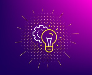 Idea gear line icon. Halftone pattern. Settings cogwheel sign. Working process symbol. Gradient background. Idea gear line icon. Yellow halftone pattern. Vector