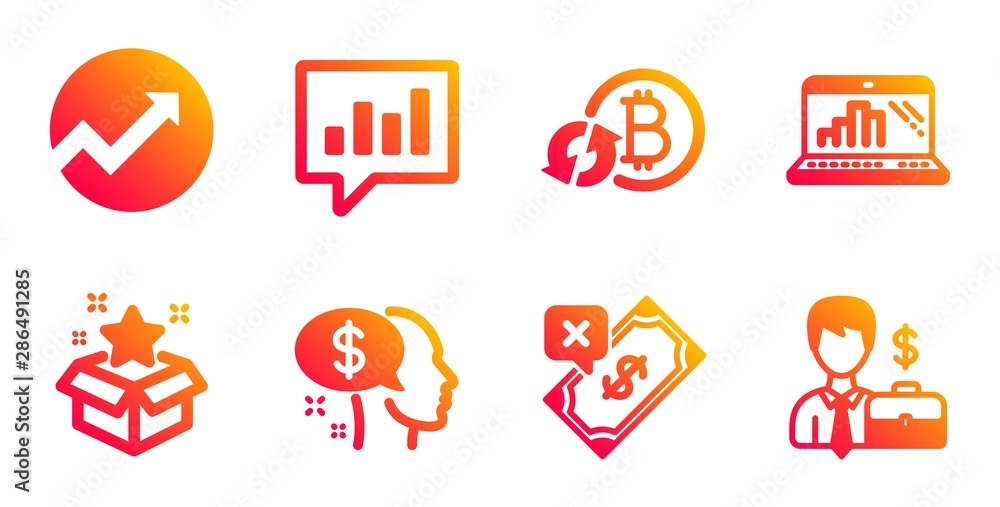 Poster refresh bitcoin, pay and rejected payment line icons set. analytical chat, loyalty program and audit