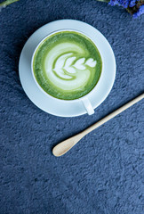 Green tea on a black tone background