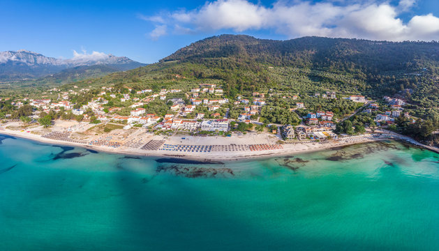 Landscape with Amazing Golden Beach and Skala Potamia on Thassos, Aegean Sea, Greece