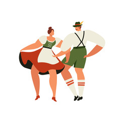 People in traditional German, Bavarian costume Oktoberfest cartoon vector illustration isolated on white background. Full length portrait of German people in traditional costumes.