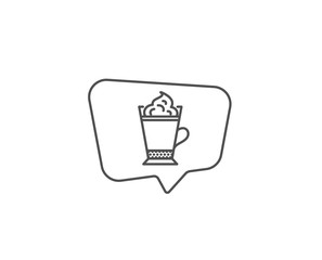 Latte coffee with Whipped cream icon. Chat bubble design. Hot drink sign. Beverage symbol. Outline concept. Thin line latte coffee icon. Vector