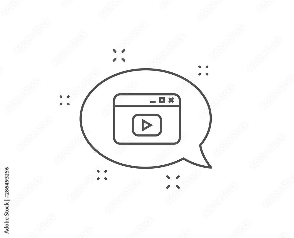 Poster browser window line icon. chat bubble design. video content sign. internet page symbol. outline conc