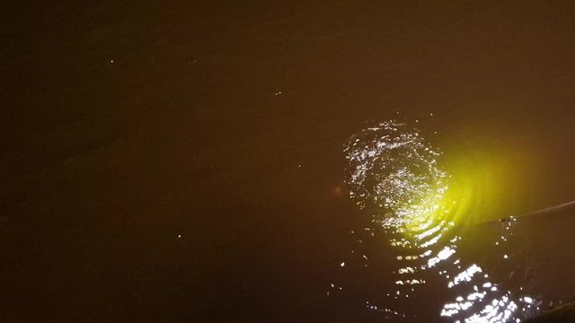 A diver is looking for a drowned man. The search for the drowned. Diver at night.