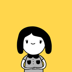 Cute black haired girl hand drawn vector illustration in cartoon style