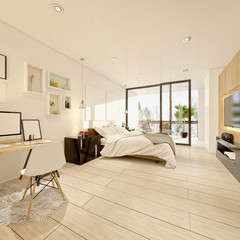 Fototapeta na wymiar 3d render modern hotel bedroom
