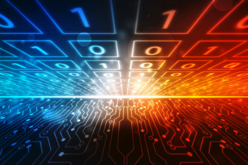Obraz premium Binary Code Background,flowing number one and zero text in binary code format in technology background. Digital Abstract technology background, futuristic background