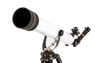 white telescope on tripod isolated on white background.
