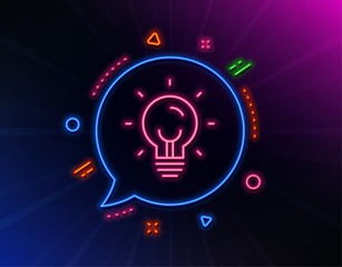Energy line icon. Neon laser lights. Lightbulb sign. Electric power symbol. Glow laser speech bubble. Neon lights chat bubble. Banner badge with energy icon. Vector
