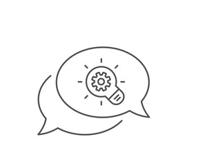 Cogwheel line icon. Chat bubble design. Engineering tool sign. Idea bulb symbol. Outline concept. Thin line cogwheel icon. Vector