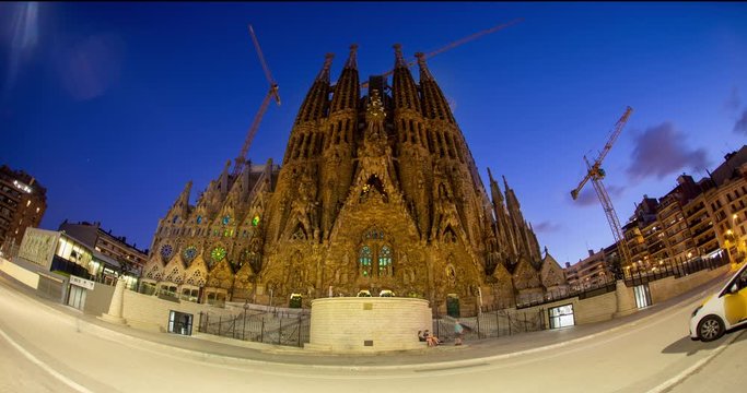 Sagrada Familia Time Lapse During Twilight
