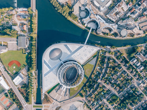 Aerial of the European Parliament in Strasbourg, France