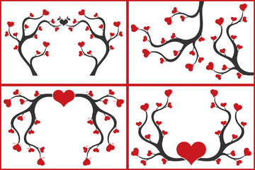 Love tree with heart shaped leaves. Romantic background.