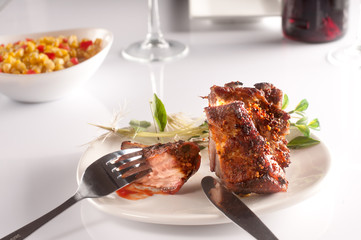  Appetizing meat, exquisite taste for a pleasant company filmed on white