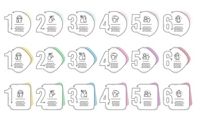 Clean bubbles, Clean shirt and Shampoo and spray line icons set. Infographic timeline. Sponge, Washing cleanser signs. Laundry shampoo, Laundry t-shirt, Washing liquids. Cleaner bucket. Vector