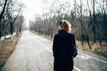 View from behind young woman