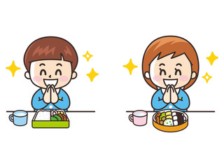 お弁当を食べる園児