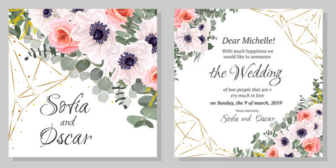 Invitation flower anemone and rose