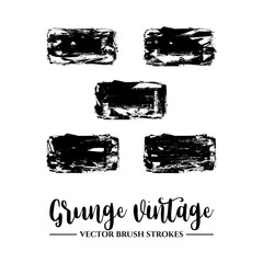 Set of black brush stroke and texture. Grunge vector abstract hand - painted element. Underline and border.