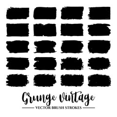 Set of black brush stroke and texture. Grunge vector abstract hand - painted element. Underline and border.