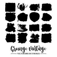 Set of black brush stroke and texture. Grunge vector abstract hand - painted element. Underline and border.