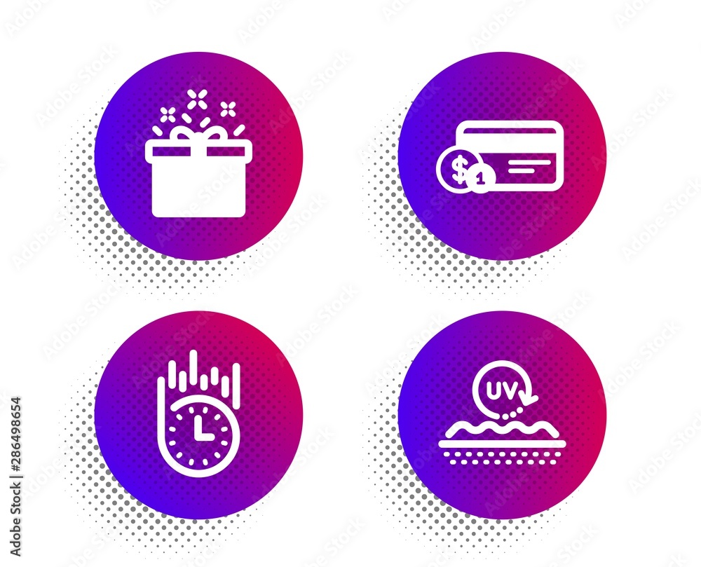 Poster special offer, payment method and fast delivery icons simple set. halftone dots button. uv protectio