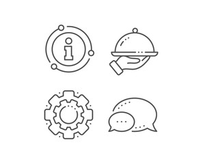 Restaurant food line icon. Chat bubble, info sign elements. Dinner sign. Hotel room service symbol. Linear restaurant food outline icon. Information bubble. Vector