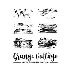 Set of black brush stroke and texture. Grunge vector abstract hand - painted element. Underline and border.