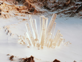 Transparent crystals grow in the desert