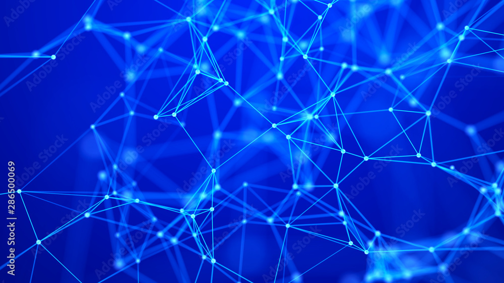 Fototapete Abstract communication background with connecting dots and lines. Plexus effect. 3d