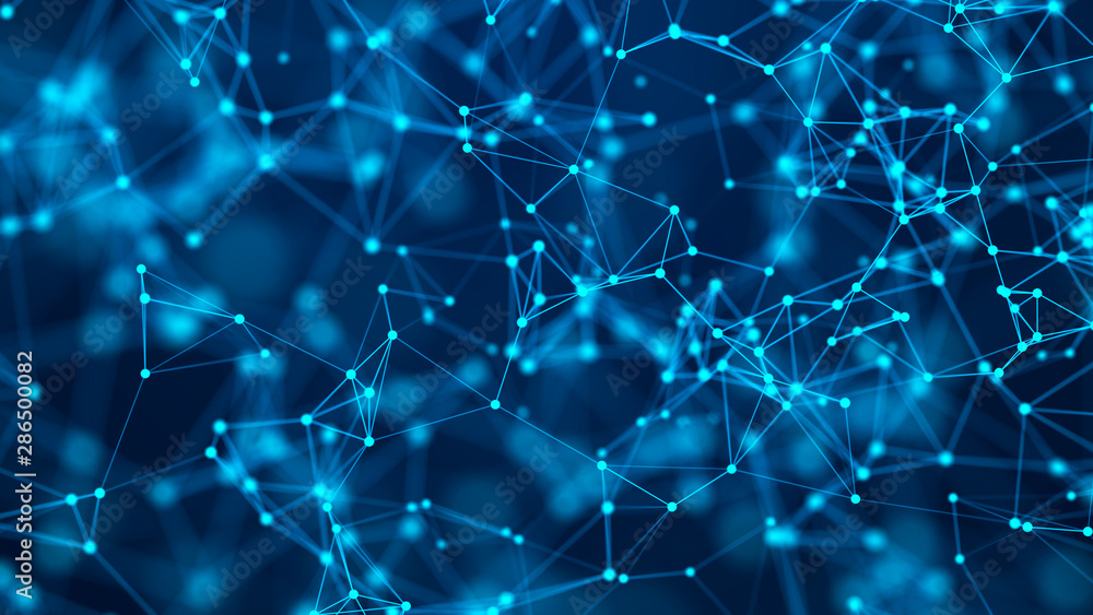 Fototapete Abstract communication background with connecting dots and lines. Plexus effect. 3d