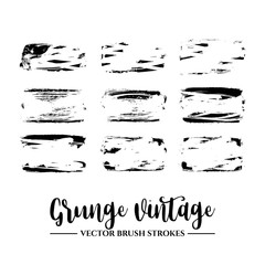 Set of black brush stroke and texture. Grunge vector abstract hand - painted element. Underline and border.