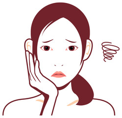 Young asian woman face vector illustration / troubled , annoying 