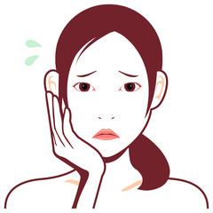 Young asian woman face vector illustration / troubled , annoying 