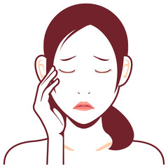 Young asian woman face vector illustration / troubled , annoying 