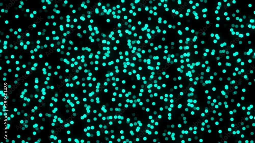 Poster abstract animation of shiny multicolored particles on black background. beautiful bokeh light backgr