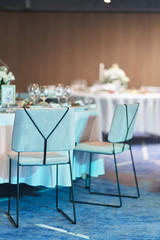 Table set for an event party or wedding reception.