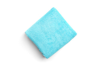 Blue towel isolated on white background.