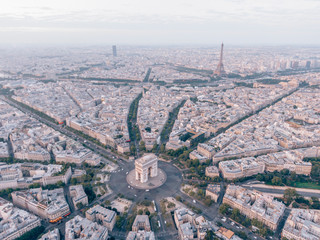 Aerial of the Arc de Triomphe in Paris, France