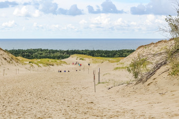 Wild sand dunes in Nida, Lithuania. Landscape before the storm, sand and wind, dark sky.