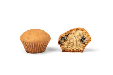 Cupcake with raisin isolated on white background.