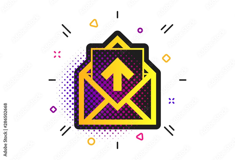 Poster mail icon. halftone dots pattern. envelope symbol. outgoing message sign. mail navigation button. cl
