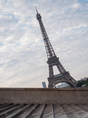 iconic Eiffel Tower in Paris, France as seen from trocadero