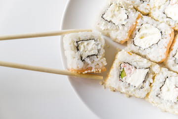 Close up shot of sushi rolls
