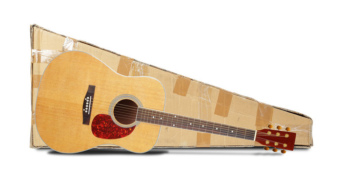 Postage and packing service, Music and sound - Acoustic guitar and package isolated