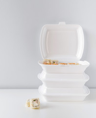 Full shot of poke bowl with sushi