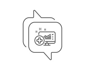 Medical analytics line icon. Chat bubble design. Hospital statistics sign. Outline concept. Thin line medical analytics icon. Vector