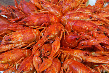 Still life with crayfish crawfish on old wooden background